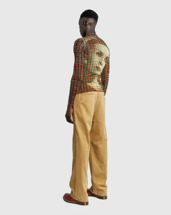 Outlet Jean Paul Gaultier Mesh Long-Sleeve Top Printed Tartan Face sepia/yellow/blue/red