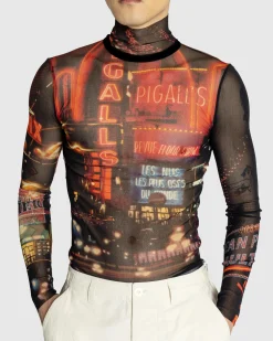 Best Jean Paul Gaultier Mesh Long-Sleeve Top Printed "Pigalle" black/red/orange/blue