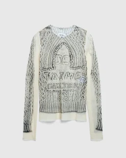 Shop Jean Paul Gaultier Mesh Long-Sleeve Top Printed Pull Je T'Aime Light Beige/Black lightbeige/black