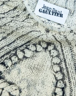 Shop Jean Paul Gaultier Mesh Long-Sleeve Top Printed Pull Je T'Aime Light Beige/Black lightbeige/black