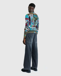 Cheap Jean Paul Gaultier Mesh Long-Sleeve Top Printed Mire Blue/Multi blue/multicolor