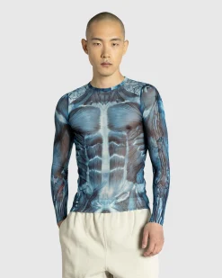 Flash Sale Jean Paul Gaultier Mesh Long-Sleeve Top Printed "Ecorche" Blue/Light blue/White blue/lightblue/white