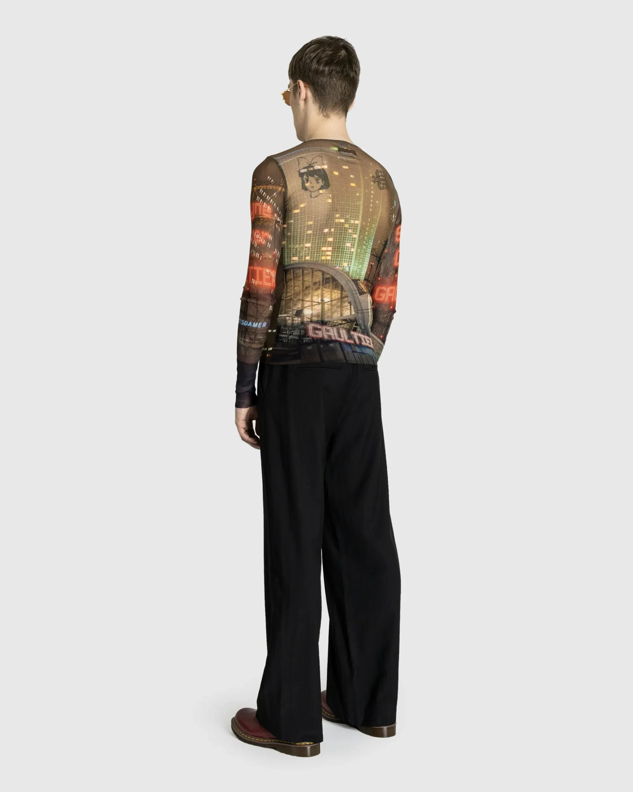 Cheap Jean Paul Gaultier Mesh Long-Sleeve Top Printed "City" brown/green/blue/red