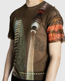 Cheap Jean Paul Gaultier Mesh Oversized Tee Printed "City" brown/green/blue/red