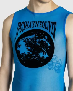 Store Jean Paul Gaultier Mesh Tank Top Flocked "Earth" Ibiza Blue/Black ibizablue/black