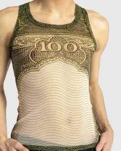 Cheap Jean Paul Gaultier Mesh Tank Top Printed Cartouche green/ecru/black/orange