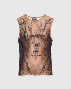 Outlet Jean Paul Gaultier Mesh Tank Top Printed "Body" Dark Nude/Black darknude/black