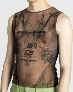Outlet Jean Paul Gaultier Mesh Tank Top Printed "Body" Dark Nude/Black darknude/black
