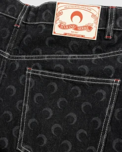 Cheap Marine Serre Moon Laser Denim Straight Jeans black