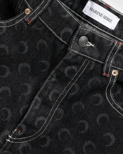 Cheap Marine Serre Moon Laser Denim Straight Jeans black