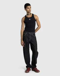 Flash Sale Marine Serre Moon Logo Ribbed Jersey Tank Top black