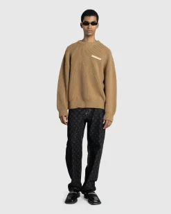 Shop Marine Serre MS Half Cardigan Knit Crewneck Sweater camel