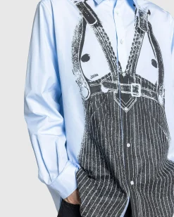 Best Jean Paul Gaultier Popeline Shirt Printed Madonna Trompe L'Œil Baby Blue/Black babyblue/black