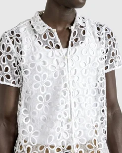 Clearance Bode Primrose Lace Short-Sleeve Shirt natural