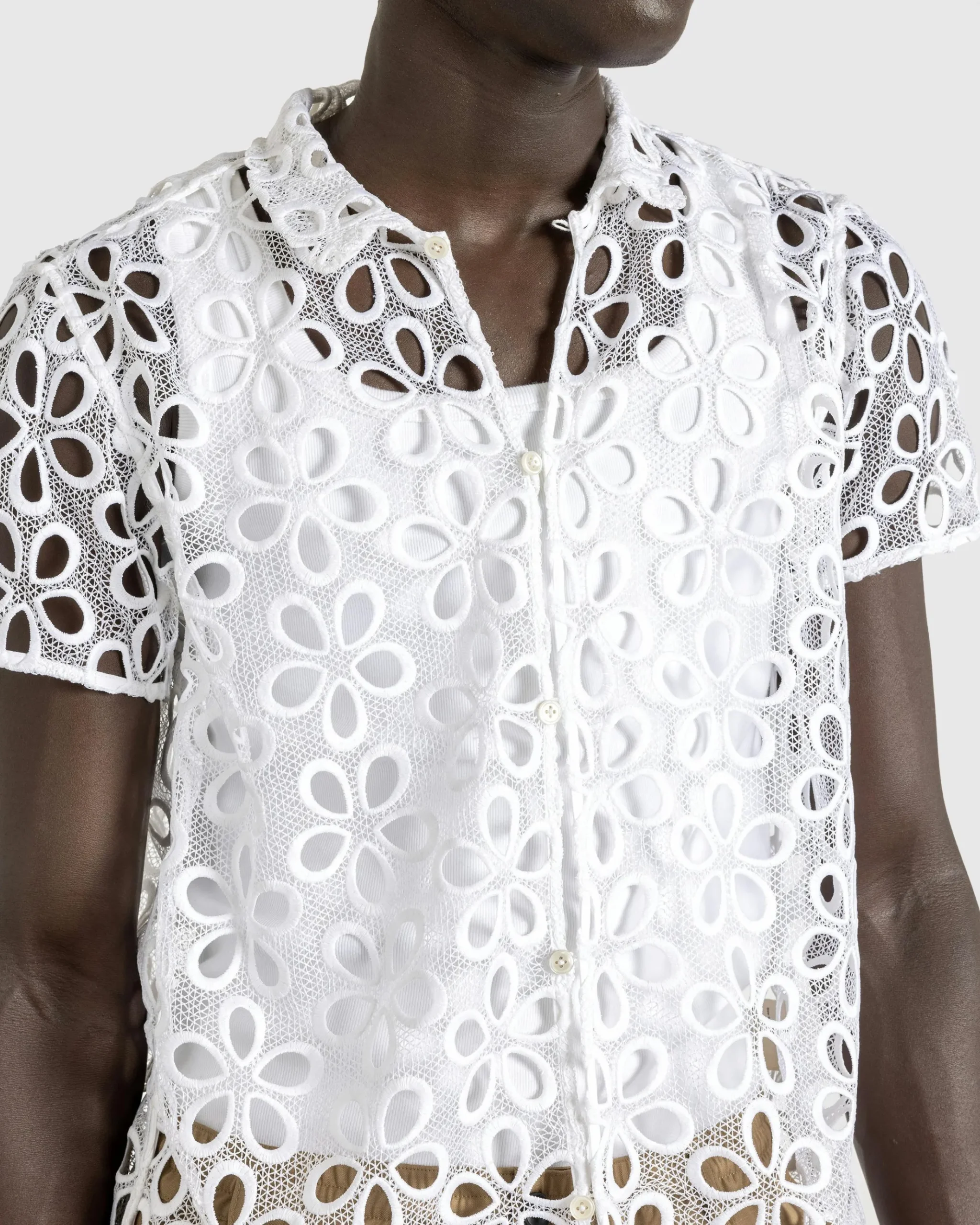 Clearance Bode Primrose Lace Short-Sleeve Shirt natural