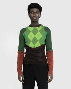New Marine Serre Regenerated Lozenge Knit Crewneck Pullover Multi green