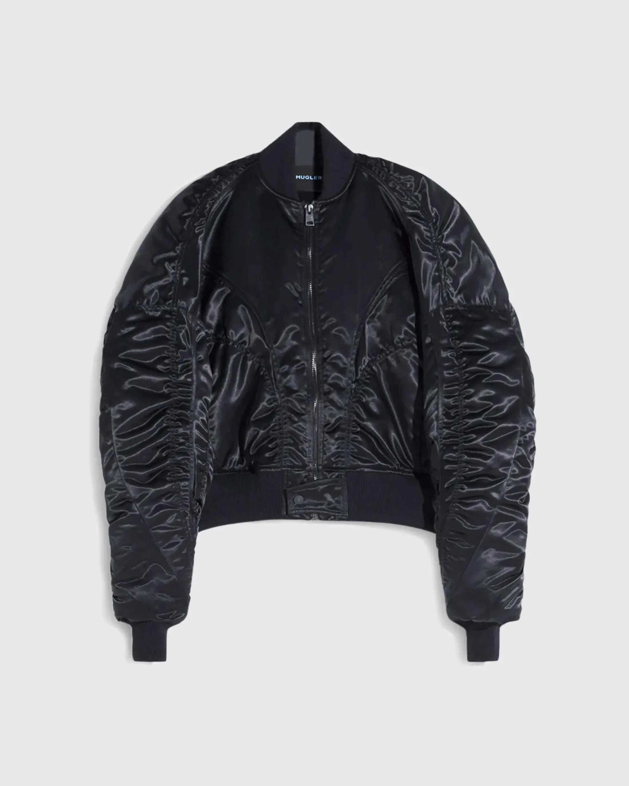 Online Mugler Satin Bomber Jacket Black black/black