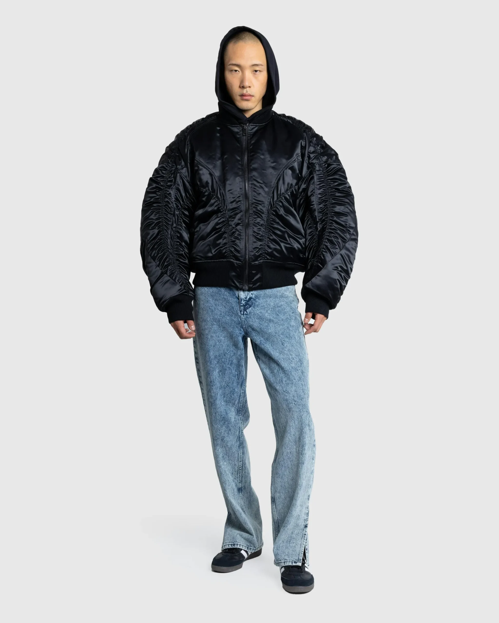 Online Mugler Satin Bomber Jacket Black black/black
