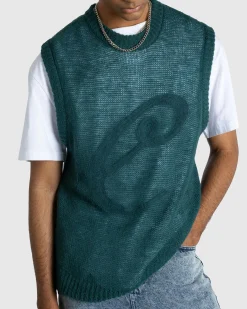 Cheap Café de Flore Script Sweater Vest Green darkgreen