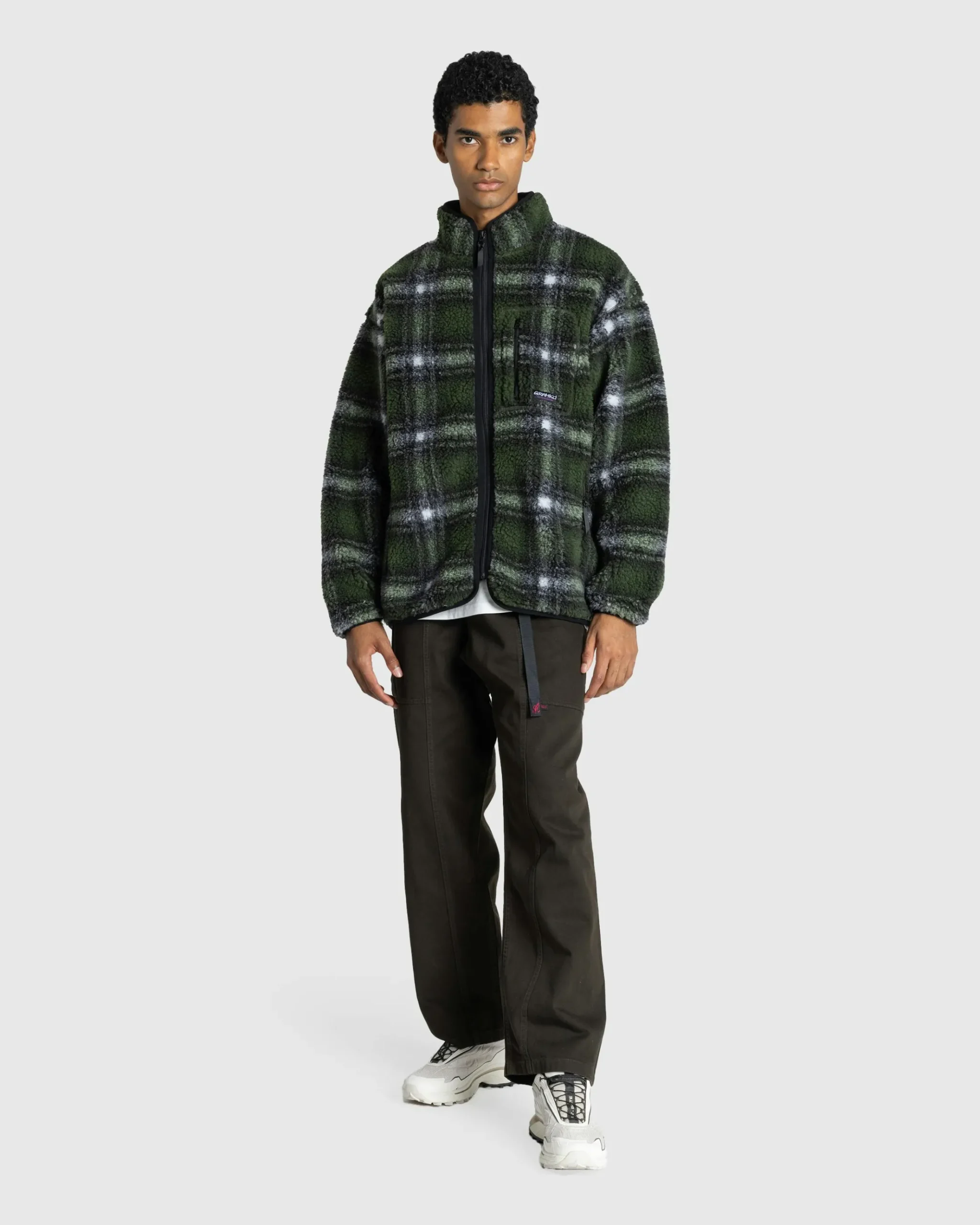 Best Gramicci Shadow Plaid Sherpa Jacket Olive oliveshadowplaid