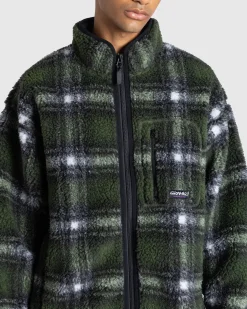 Best Gramicci Shadow Plaid Sherpa Jacket Olive oliveshadowplaid