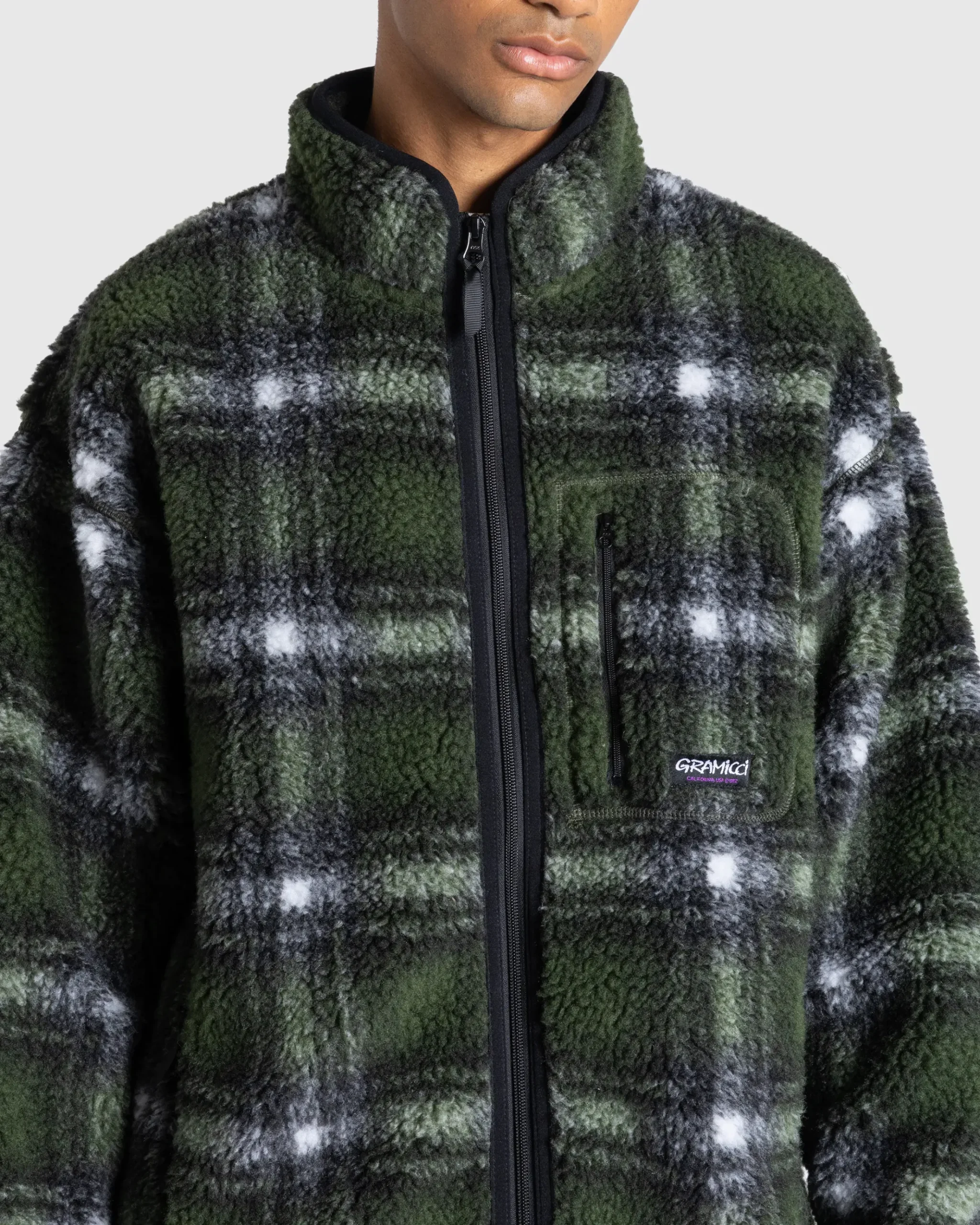 Best Gramicci Shadow Plaid Sherpa Jacket Olive oliveshadowplaid