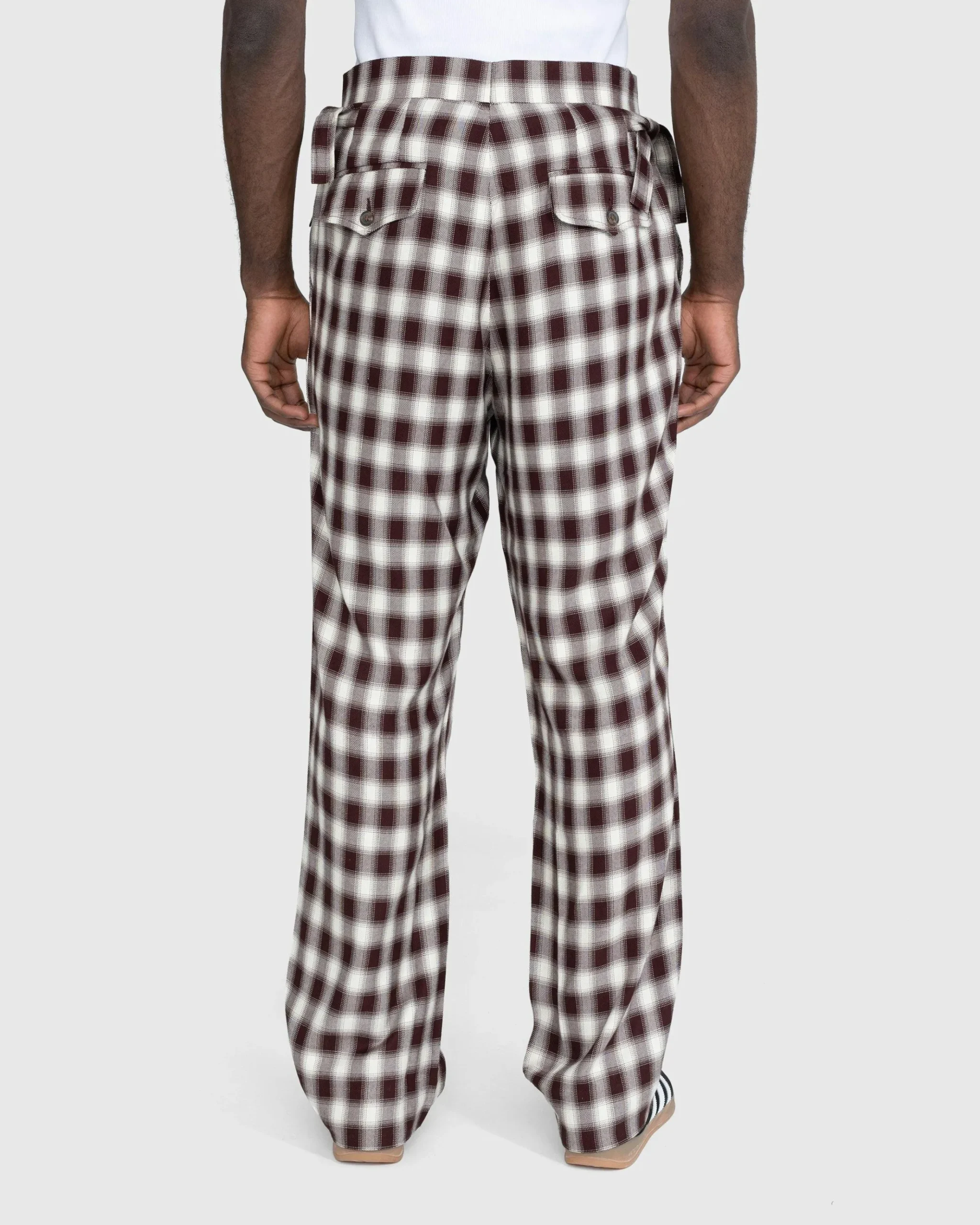 Clearance Bode Shadow Plaid Side-Tie Trousers Brown brownwhite