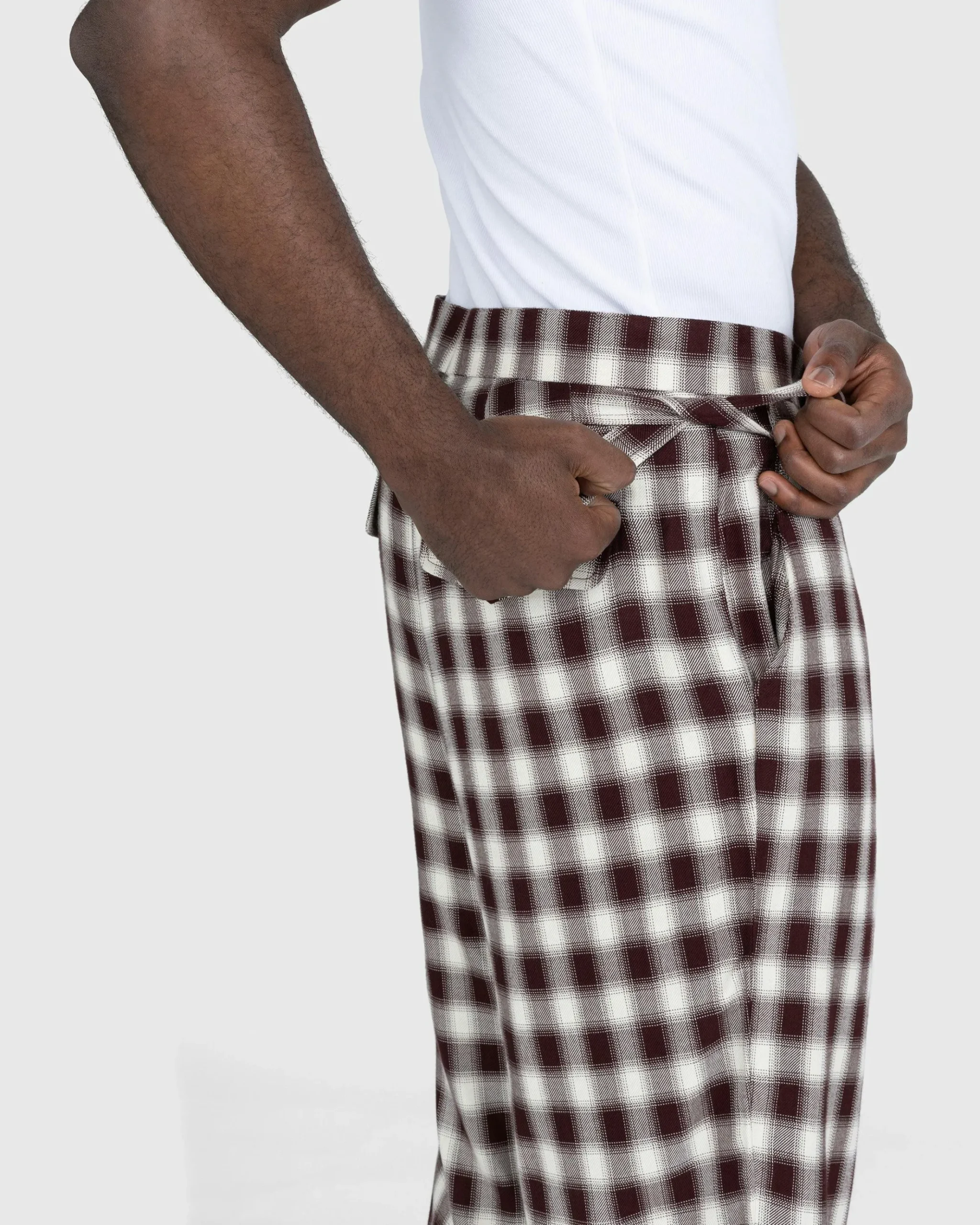 Clearance Bode Shadow Plaid Side-Tie Trousers Brown brownwhite