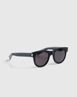 Shop Saint Laurent SL 571 Round Frame Sunglasses Black black-black-black