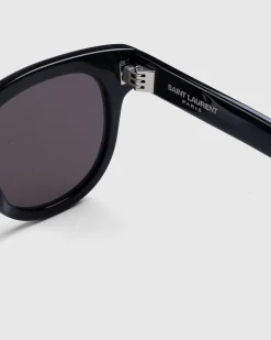 Shop Saint Laurent SL 571 Round Frame Sunglasses Black black-black-black