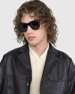 Shop Saint Laurent SL 571 Round Frame Sunglasses Black black-black-black