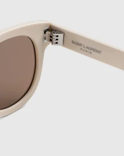 Best Sale Saint Laurent SL 571 Round Frame Sunglasses Ivory/Brown ivory-ivory-brown