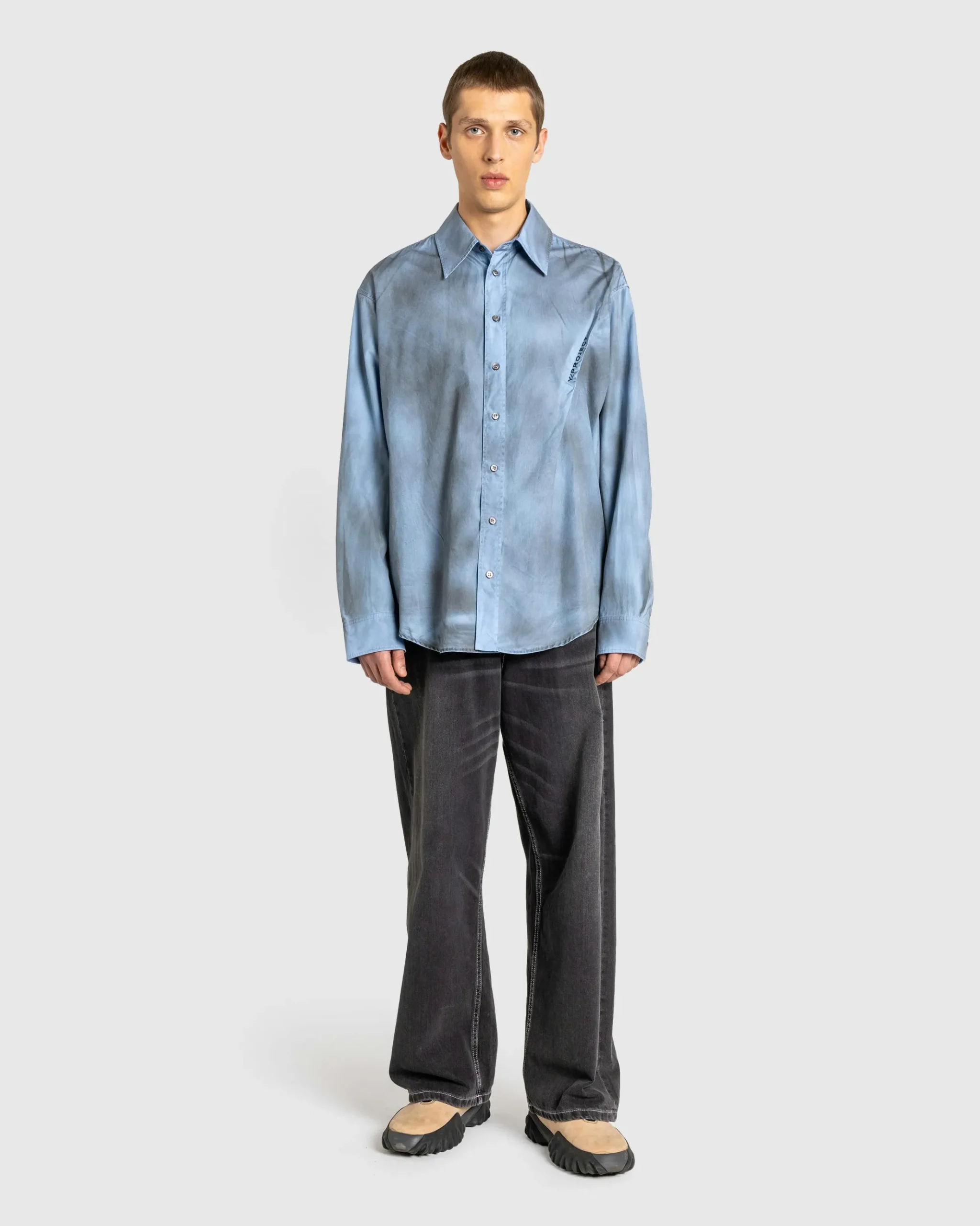 Cheap Y/Project Spray Pinched Logo Shirt Light Blue/Grey lightblue/grey