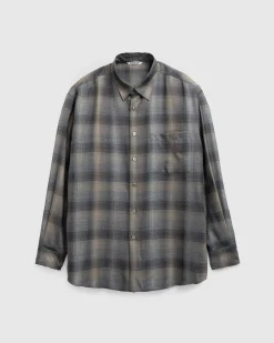 Outlet Auralee Super Light Wool Check Shirt Charcoal Grey charcoalgraycheck