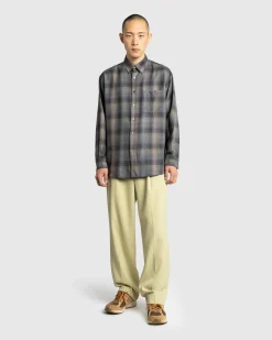 Outlet Auralee Super Light Wool Check Shirt Charcoal Grey charcoalgraycheck