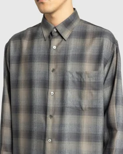 Outlet Auralee Super Light Wool Check Shirt Charcoal Grey charcoalgraycheck