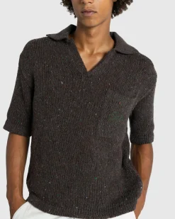 Cheap ERL Wool Polo Sweater Knit Dark Brown darkbrown
