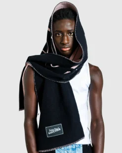 Best Jean Paul Gaultier Wool Scarf With Gaultier Signature Black/Pale Pink black/palepink