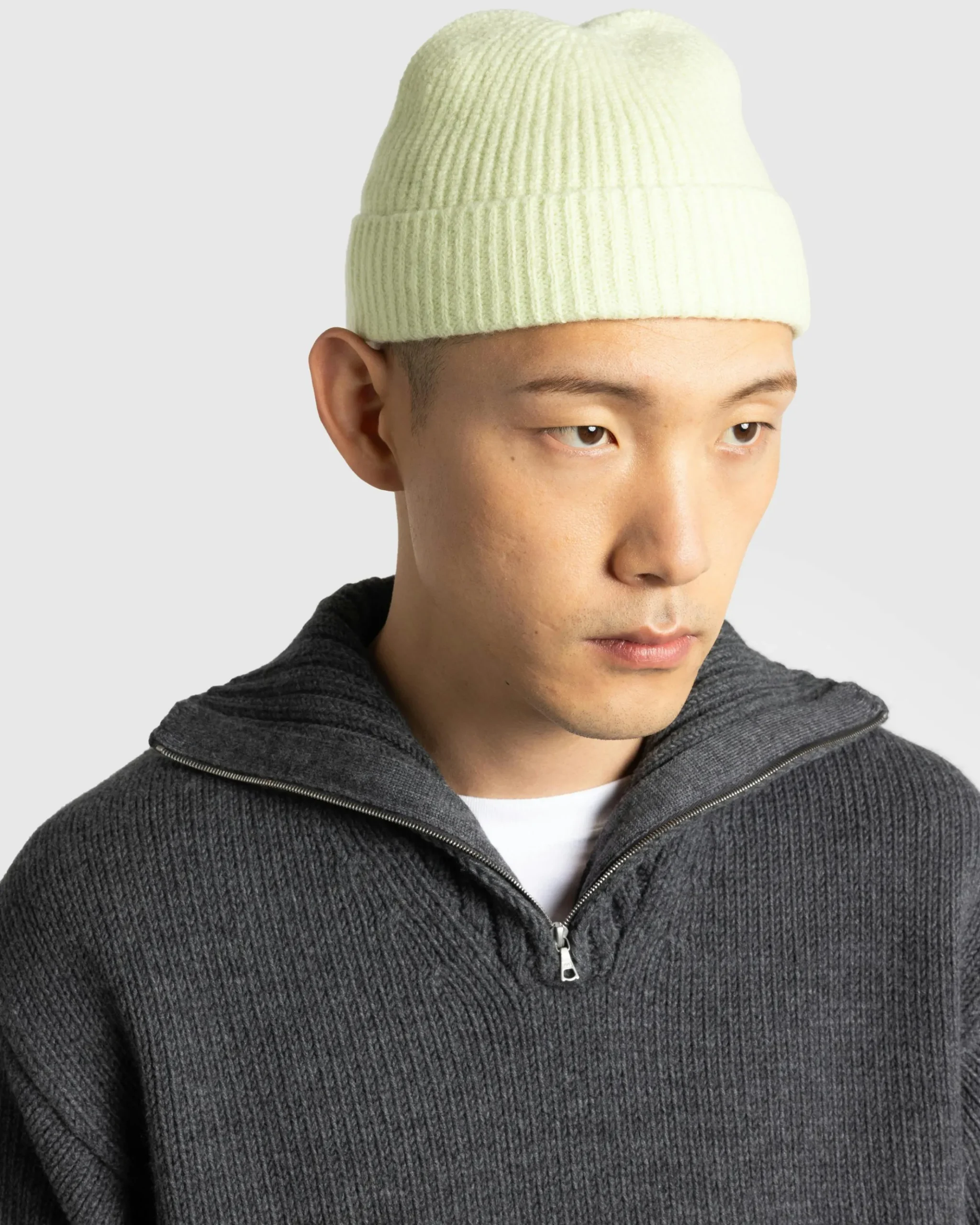 Shop Auralee Wool Soft Cord Knit Cap Light Lime lightlime