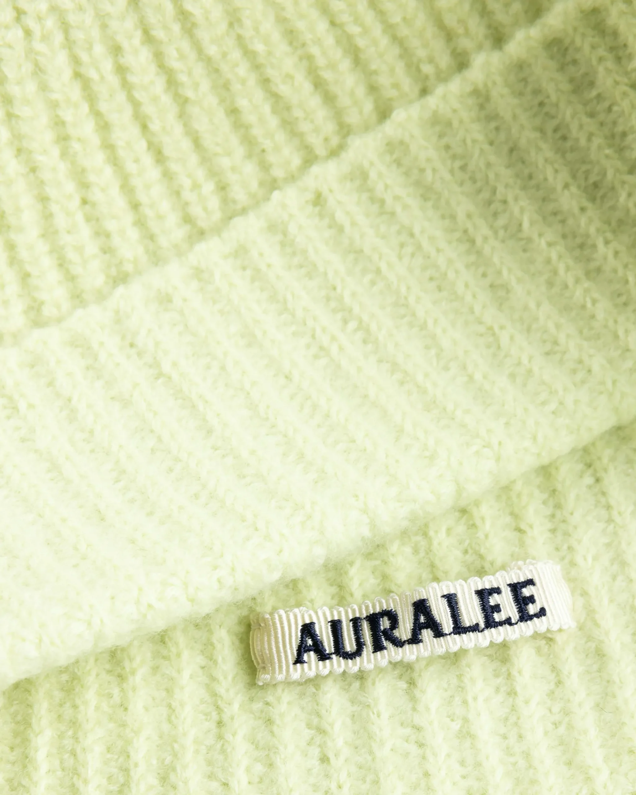 Shop Auralee Wool Soft Cord Knit Cap Light Lime lightlime