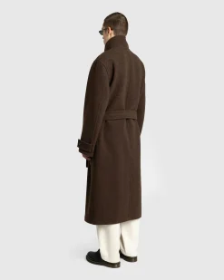 Discount Lemaire Wrap Coat With Contrast Stitch Brown Chine brownchine
