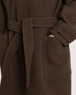Discount Lemaire Wrap Coat With Contrast Stitch Brown Chine brownchine