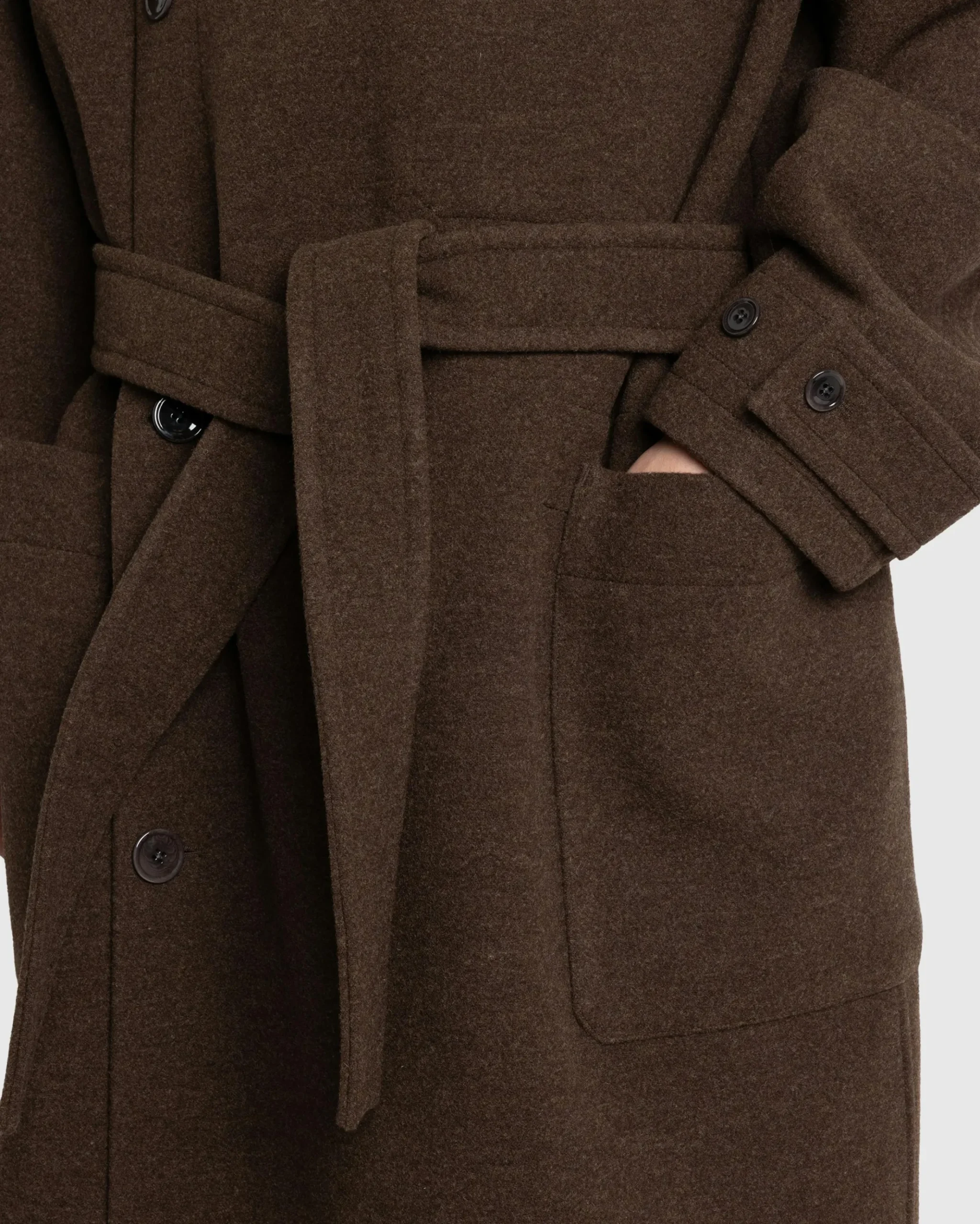 Discount Lemaire Wrap Coat With Contrast Stitch Brown Chine brownchine