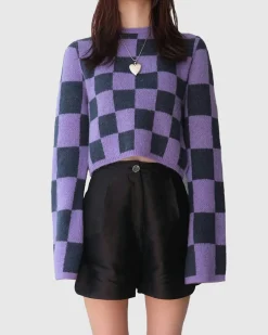 New Stockholm Surfboard Club Yoko Top Purple Check purplecheck