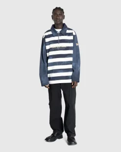 Best Sale Martine Rose Zip Up Polo Navy/White Stripe navy/whitestripe